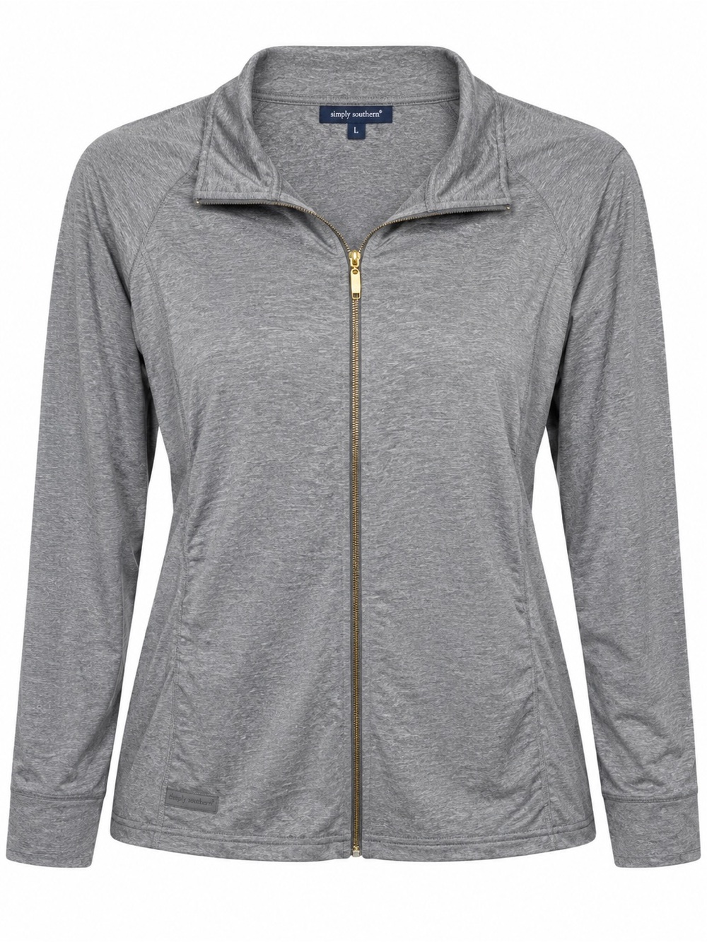 Simply Southern Women’s Large Gray Heather Full Zip Jacket Gold Zipper